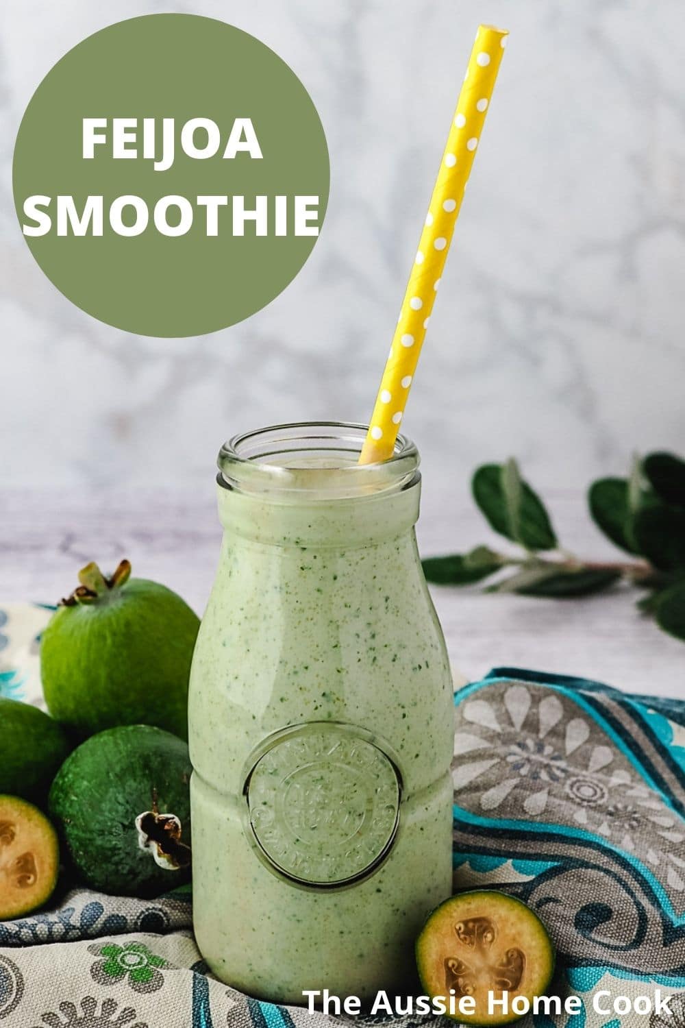 Feijoa smoothie with straw.